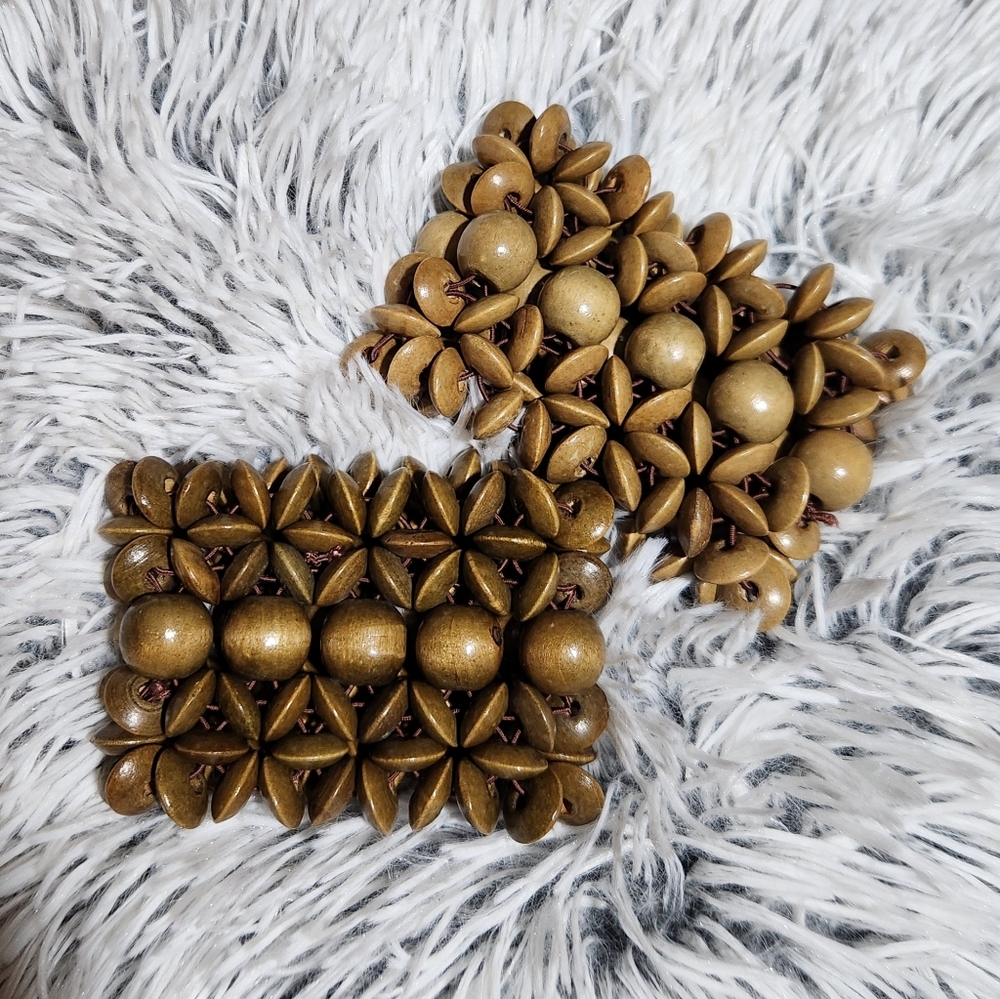 2pcs Vintage Natural Wood Stretch Bracelets